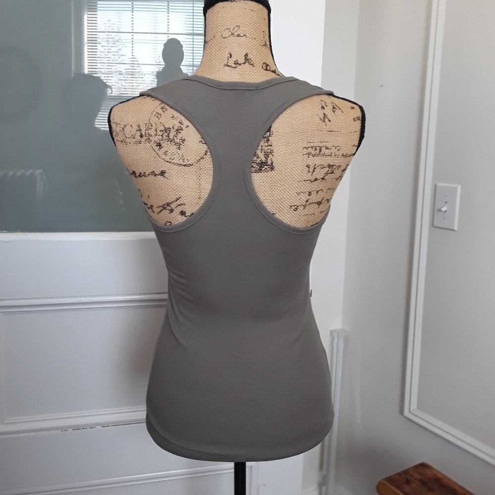Khaki Green Ribbed Racer Back Tank Top - Picture 4 of 7